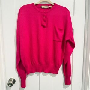 Diane Von Furstenberg Sweater Acrylic Henley Sweater Red Women's 2X Fuchsia Pink